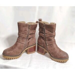 Capa De Ozono Womens Brown Boots Zipper & Buckle Faux Fur Leather Size 39 (7.5)